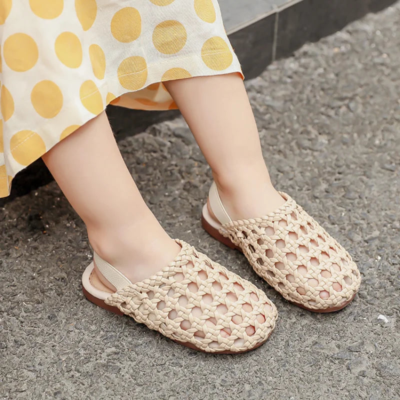 Baby Girls Shoes Braided Sandals for Girls Kids Fashion Hollow Out Leather Shoe Soft Sole Retro Princess Slippers Beach Shoes