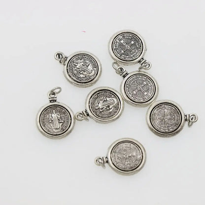 6PCS 2-Tone Saint St Benedict Medal Cross Spacer Charm Beads 24.7x18.9mm Pendants Handmade Jewelry DIY T1693