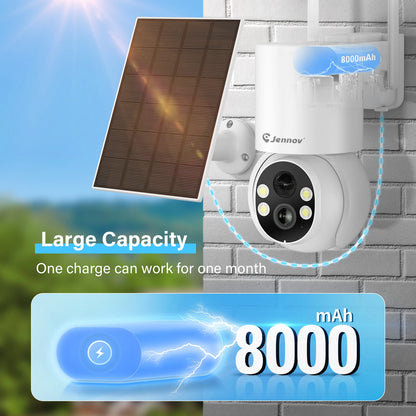 Jennov Solar Security Camera Outdoor Wireless, 2K 3MP 360° View Battery Powered WiFi CCTV Camera with Solar Panel IP66