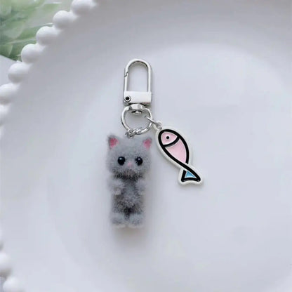 1 Pcs Fuzzy Kitty Cat Decor Gifts Cat Lovers Y2K Heart Bow Pendent Women Girls Kawaii Cat Bag Charm Cute Cat Keychain Keyring