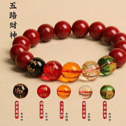 Good Luck Red Five Element Color Round Bead God of Wealth Blessing Bracelet Lovers Men Women Mom Gift Jewelry