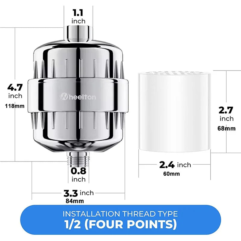 Wheelton Water Filter Purifier KDF+Calcium Sulfite Shower Bathing Softener Chlorine Removal Attach 2 Extra Filters