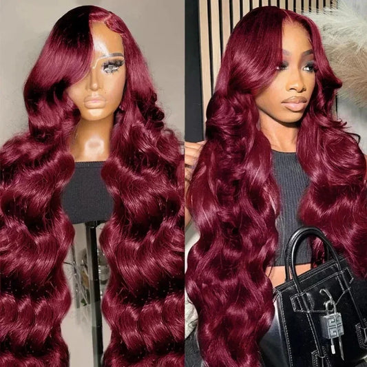 99J Burgundy Lace Frontal Wig 13x6 Body Wave Lace Front Wig HD Transparent Lace Frontal Wig Human Hair Pre Plucked 99j Red Color