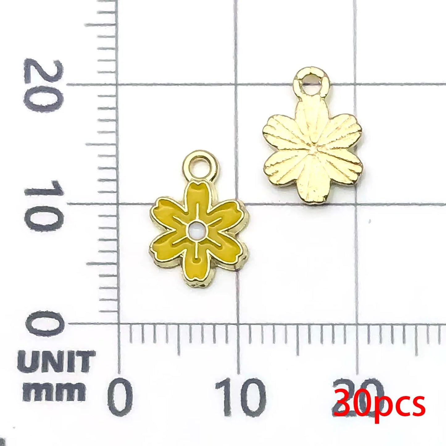 30pcs Yellow & Rose Red Enamel Flower Charms Alloy Small Daisies,  Chrysanthemum Pendants For DIY Jewelry Making Accessories