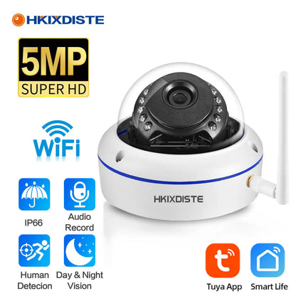 Outdoor Street IP66 Tuya Smart Home IP Camera WIFI Audio Record Waterproof 5MP Wireless CCTV Dome Camera Smart Life APP P2P