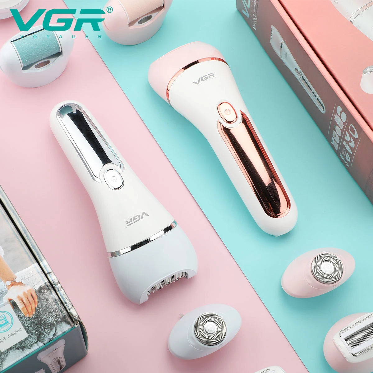 VGR Hair Remover Rechargeable Epilator Professional Lady Shaver Electric 6 In 1 Bikini Leg Body LED Epilator for Women V-733