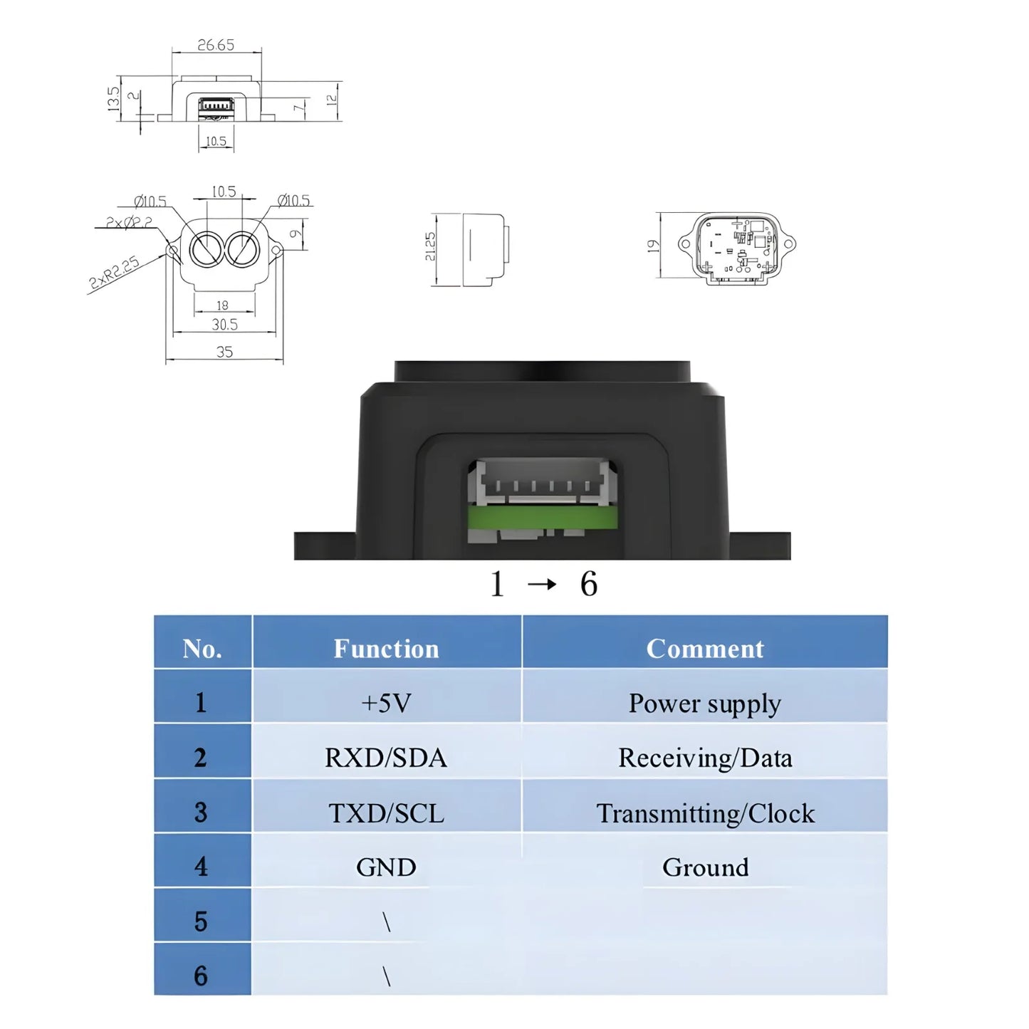 TF-Luna LiDAR Range Finder Sensor Single-Point Micro Ranging Module 5V UART IIC Interface With 6P 1.25mm Cable