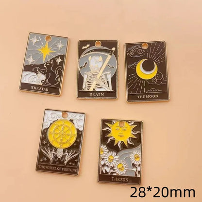 10pcs Tarot Card Charms Magical Divination Crafts  Enamel  Board Sun Moon And Lovers Jewelry DIY Accessories