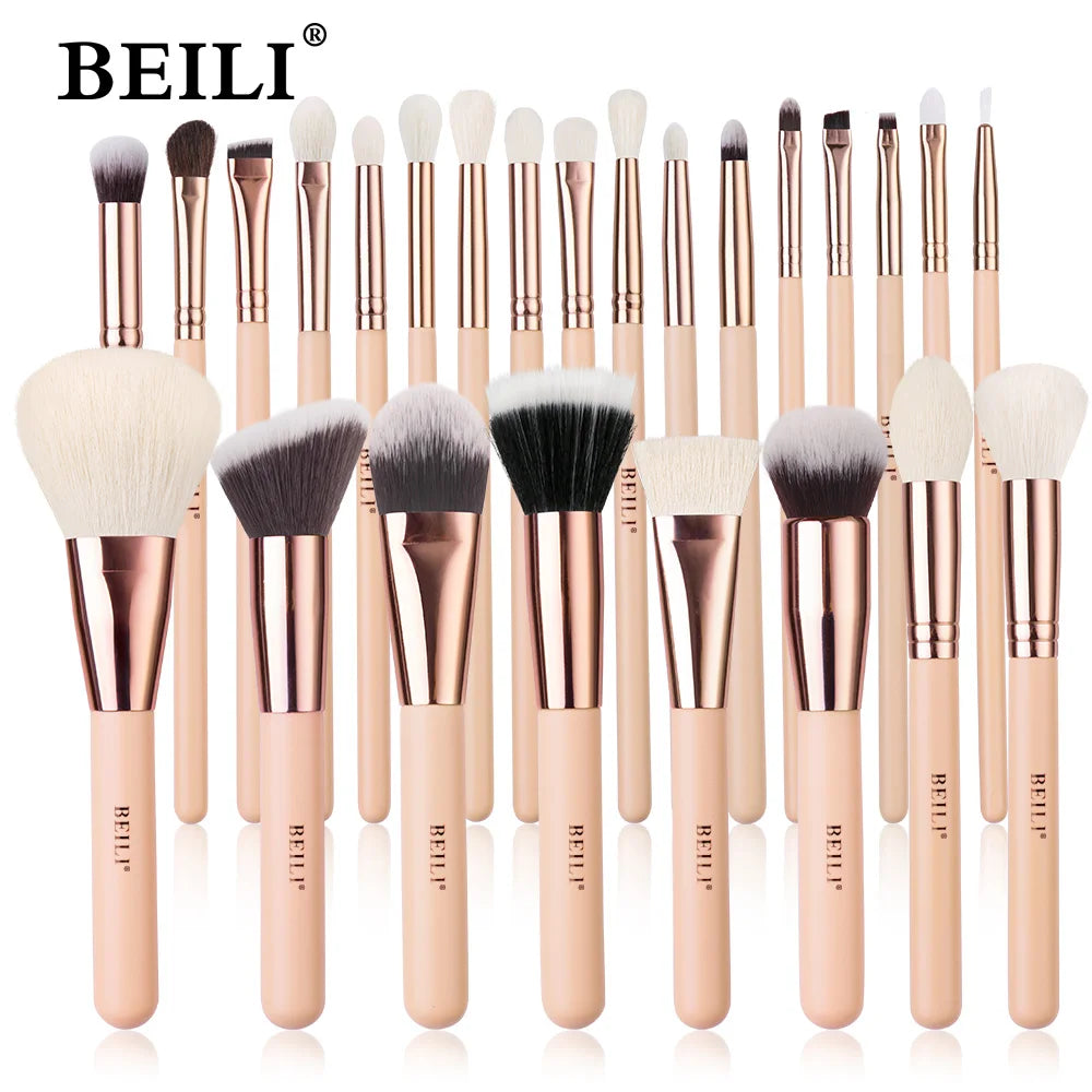 BEILI Pink Makeup Brushes High Quality Powder Foundation Blush Eyeshadow Make Up Brush Set  Natural Hair косметика