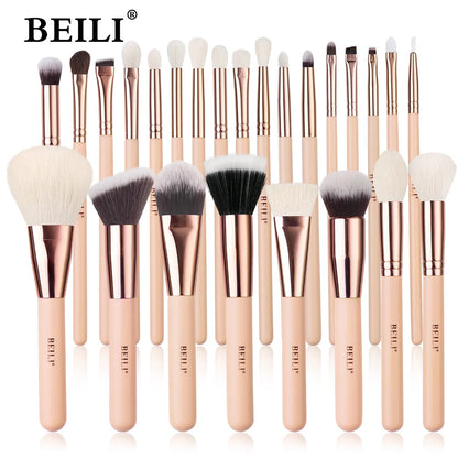 BEILI Pink Makeup Brushes High Quality Powder Foundation Blush Eyeshadow Make Up Brush Set  Natural Hair косметика