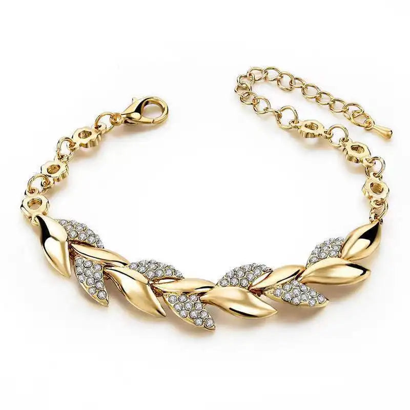 Luxury Love Braided Leaf Bracelet Charm Crystal Wedding Bracelets For Women Anniversary Valentines Day Gifts Aesthetic Jewelry