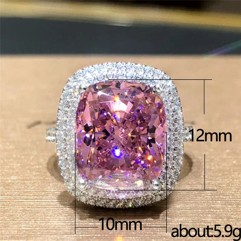 925 Sterling Silver Pink CZ Women's Rings Brilliant Engagement Wedding Accessories Valentines Love Gift New Trendy Jewelry