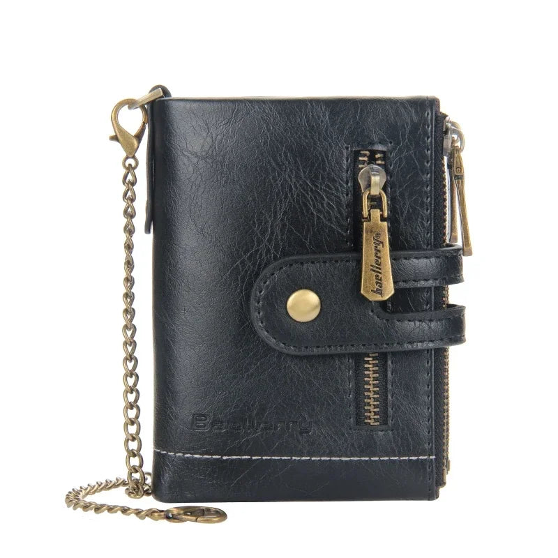 New Men Wallets PU Leather Short Card Holder Chain Luxury Brand Men's Purse High Quality Classic Retro Male Wallet Valentines