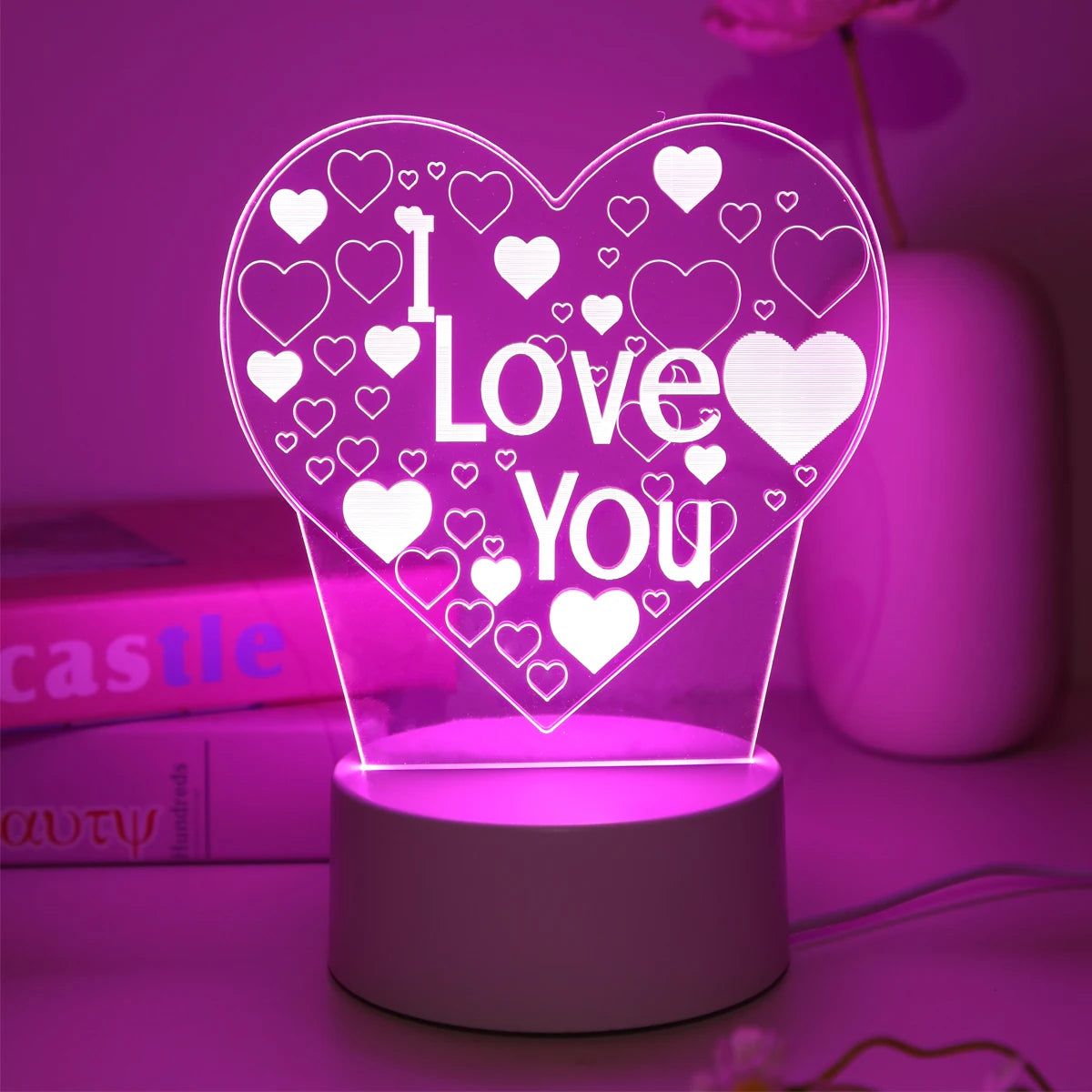 Pink Romantic Confession I LOVE YOU 3D Night Light Gift Light for Lovers, Bedroom Decoration Atmosphere Light