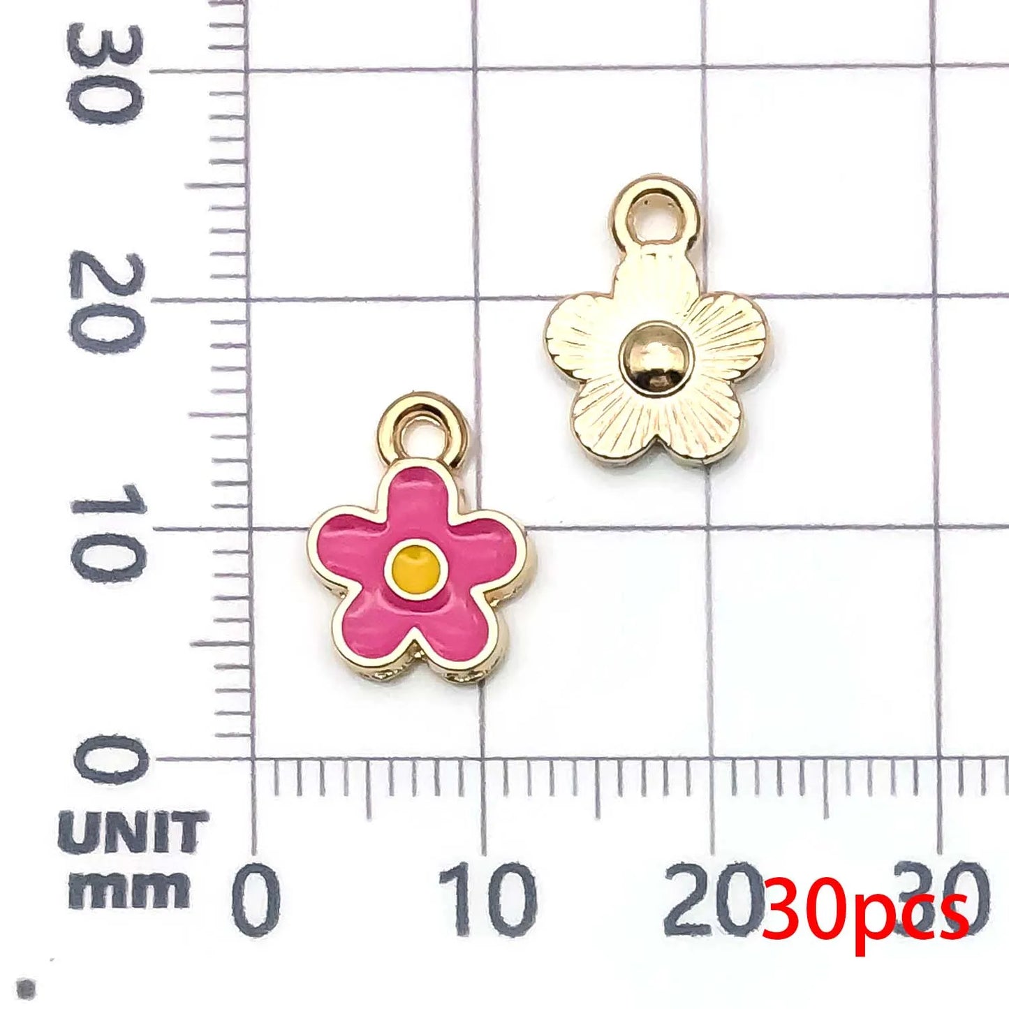 30pcs Yellow & Rose Red Enamel Flower Charms Alloy Small Daisies,  Chrysanthemum Pendants For DIY Jewelry Making Accessories