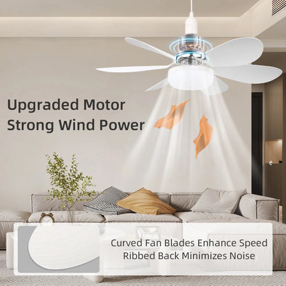 E27 LED Ceiling Fan Light with Remote Control Dimming Hanging Lamp for Living Room Study Home Adjustable Wind Speed Fan Lamps