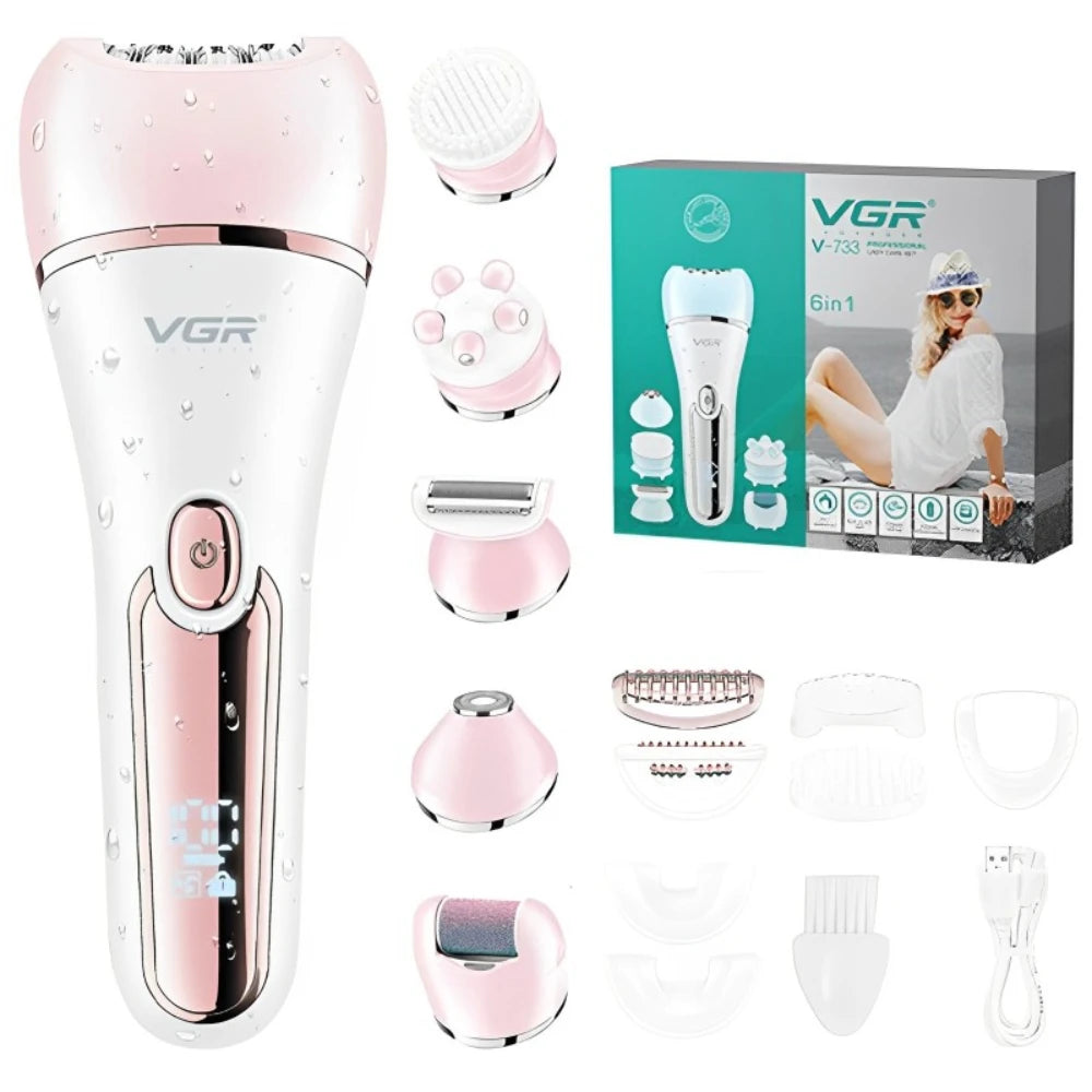 VGR Hair Remover Rechargeable Epilator Professional Lady Shaver Electric 6 In 1 Bikini Leg Body LED Epilator for Women V-733