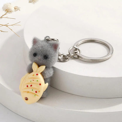 1 Pcs Fuzzy Kitty Cat Decor Gifts Cat Lovers Y2K Heart Bow Pendent Women Girls Kawaii Cat Bag Charm Cute Cat Keychain Keyring