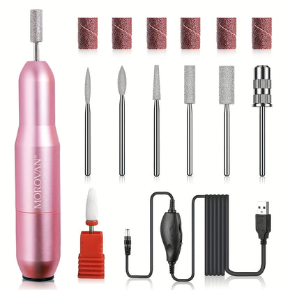 Morovan Professional Electric Nail Drill Acrylic gel Nail Kit - Portable manicure and pedicure kit for shaping and polishing