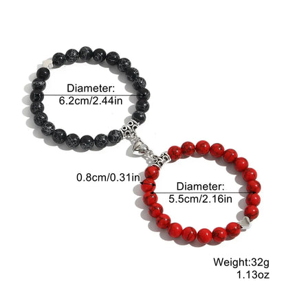 Hot Sale 2Pcs/Set Beads Bracelet For Lovers Natural Stone Distance Heart Magnet Couple Bracelets Friendship Fashion Jewelry Gift