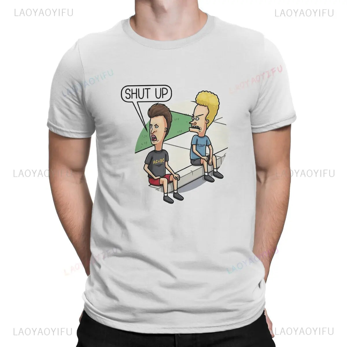 Shut Up Beavis and Butthead Print Funny Sarcastic Cartoon Men Tshirt Fashion Cotton TShirt Hip-hop Tops Male Short Sleeve Tee