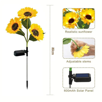 Solar Sunflower Light 1/3 Heads Outdoor Lawn Lights Waterproof Simulation Flower Landscape Lamp For Home Garden Christmas Decor