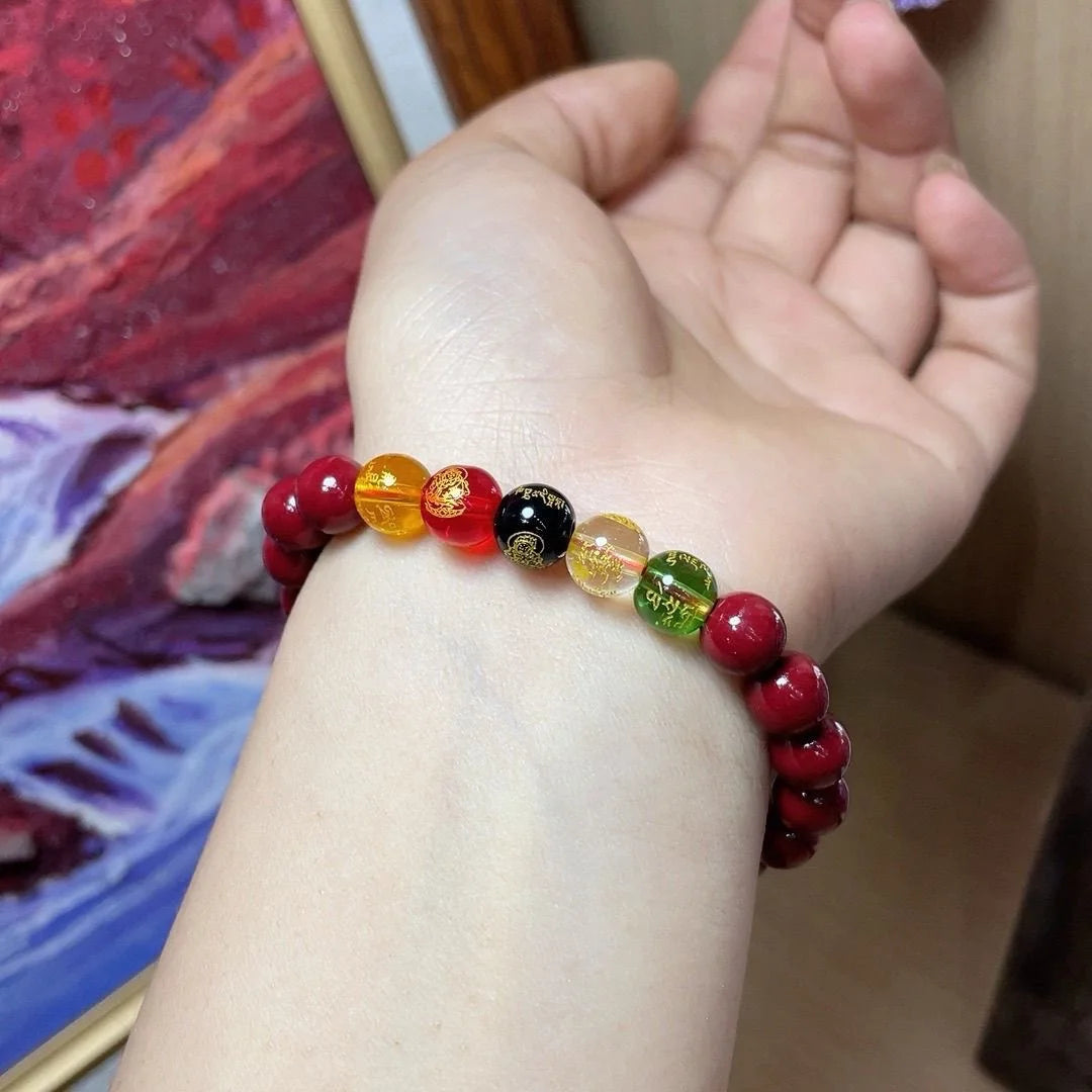 Good Luck Red Five Element Color Round Bead God of Wealth Blessing Bracelet Lovers Men Women Mom Gift Jewelry