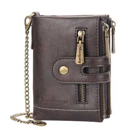 New Men Wallets PU Leather Short Card Holder Chain Luxury Brand Men's Purse High Quality Classic Retro Male Wallet Valentines