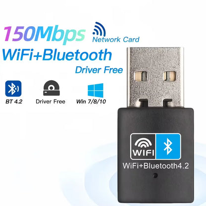 2.4G WiFi Network card 150Mbps USB WiFi Bluetooth Adapter 2in1 Dongle Wireless Wlan Receiver Driver Free For PC Laptop WIN 8/10