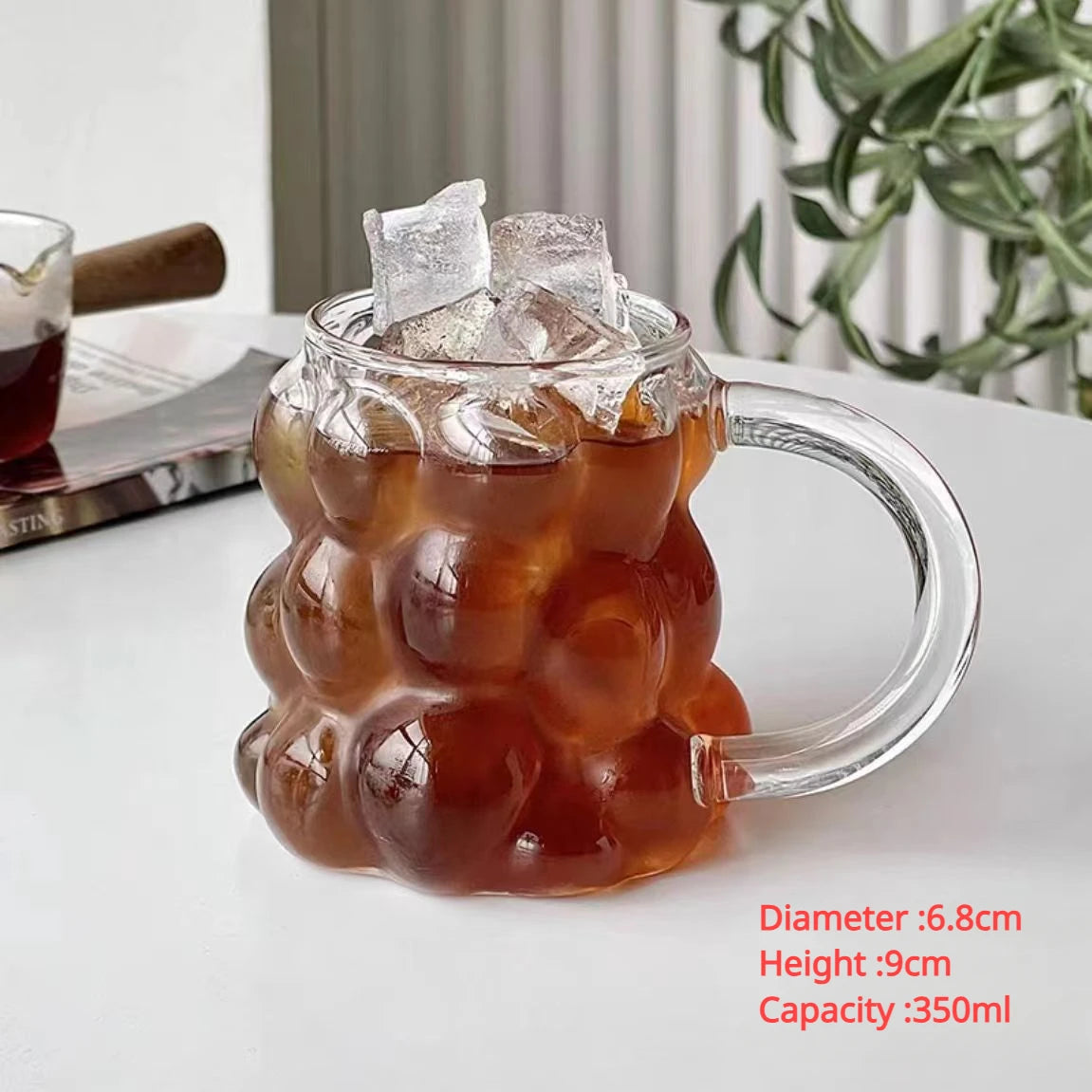 1pc 350ml Grapes Glass Coffee Mug Stylish Design Heat Resistant Drinking Glass for Home Office Latte Cup Summer Drinkware Gifts