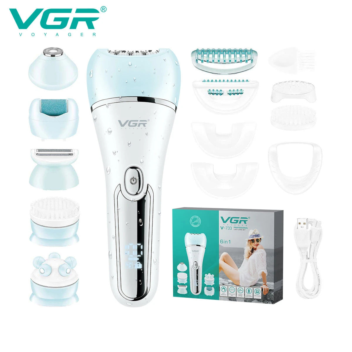 VGR Hair Remover Rechargeable Epilator Professional Lady Shaver Electric 6 In 1 Bikini Leg Body LED Epilator for Women V-733