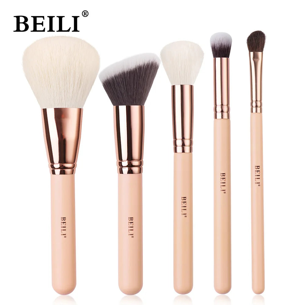 BEILI Pink Makeup Brushes High Quality Powder Foundation Blush Eyeshadow Make Up Brush Set  Natural Hair косметика