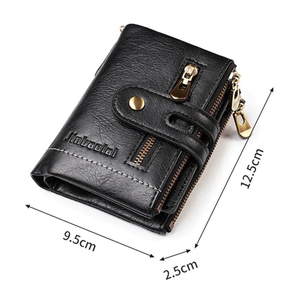 New Men Wallets PU Leather Short Card Holder Chain Luxury Brand Men's Purse High Quality Classic Retro Male Wallet Valentines