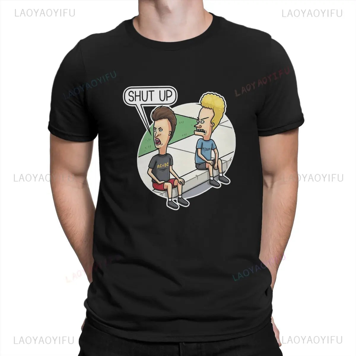 Shut Up Beavis and Butthead Print Funny Sarcastic Cartoon Men Tshirt Fashion Cotton TShirt Hip-hop Tops Male Short Sleeve Tee