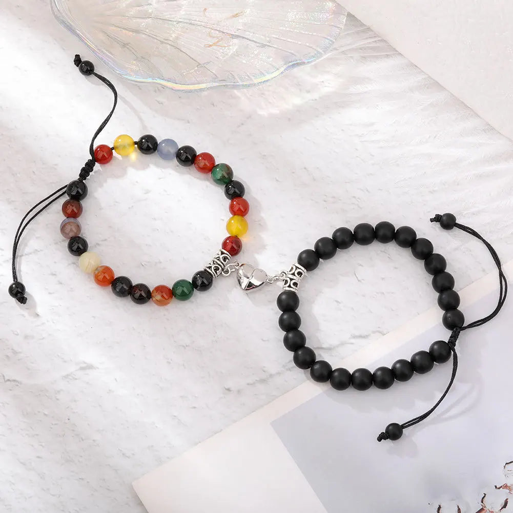 Romantic Natural Stone Couples Matching Bracelets for Women Men Heart Magnetic Distance Bracelet Yoga Jewelry Accessories