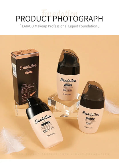 LAIKOU Liquid Foundation Moisturizing Long Lasting Face Comestics Natural Brighten Face Base Tone Make Up 30ml