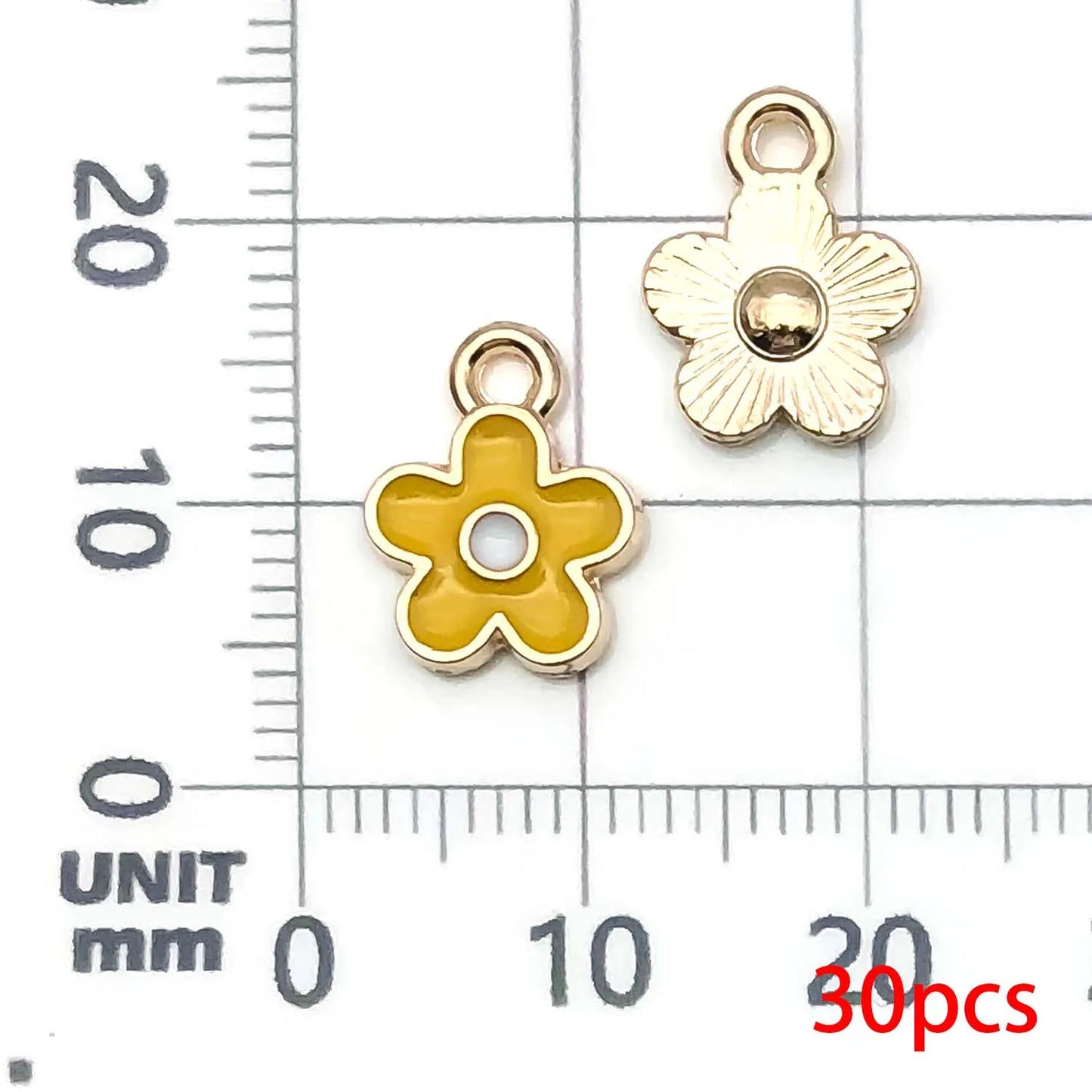 30pcs Yellow & Rose Red Enamel Flower Charms Alloy Small Daisies,  Chrysanthemum Pendants For DIY Jewelry Making Accessories