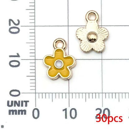 30pcs Yellow & Rose Red Enamel Flower Charms Alloy Small Daisies,  Chrysanthemum Pendants For DIY Jewelry Making Accessories