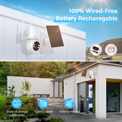 Jennov Solar Security Camera Outdoor Wireless, 2K 3MP 360° View Battery Powered WiFi CCTV Camera with Solar Panel IP66