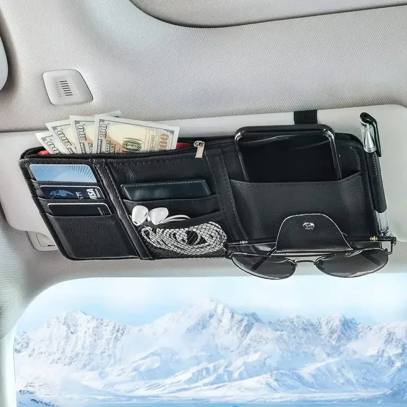 Car Sun Visor Organizer Storage Holder Styling Visor Clip Sunglasses Holder Card Ticket Pouch Organizer Accessories NEW