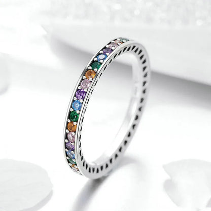 3mm Colorful CZ Eternity Ring Thin Engagement Wedding Birthstone Rainbow Color Classic Simple Round Simple Ring