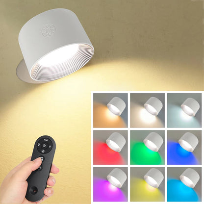 Magnetic LED Wall Light Rechargeable Reading Lights 360° Rotation Touch Remote Control Cabinet Spotlight Round Shape Night Lamp