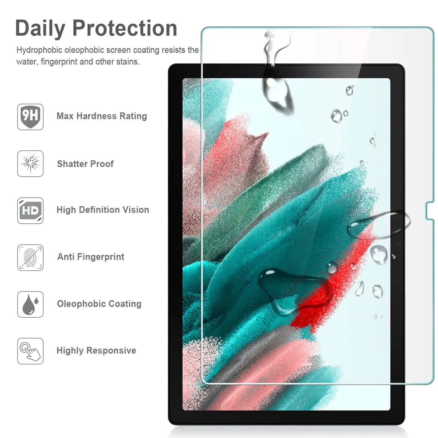 Screen Protector for Samsung Galaxy Tab A8 10.5 Inch 2021 (SM-X200/X205/X207) 9H Anti-Scratch Tempered Glass Film HD Clear