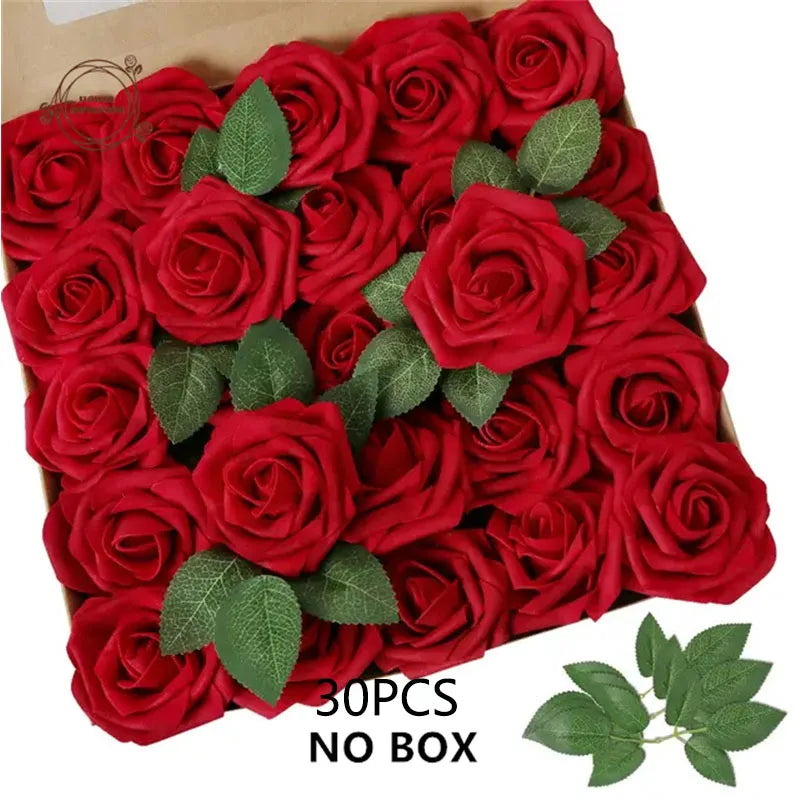 30pcs Artificial Flower Roses Bouquets Wedding Party Decorations Foam Roses Home Valentines Dia De La Madre Gift Garden Decors