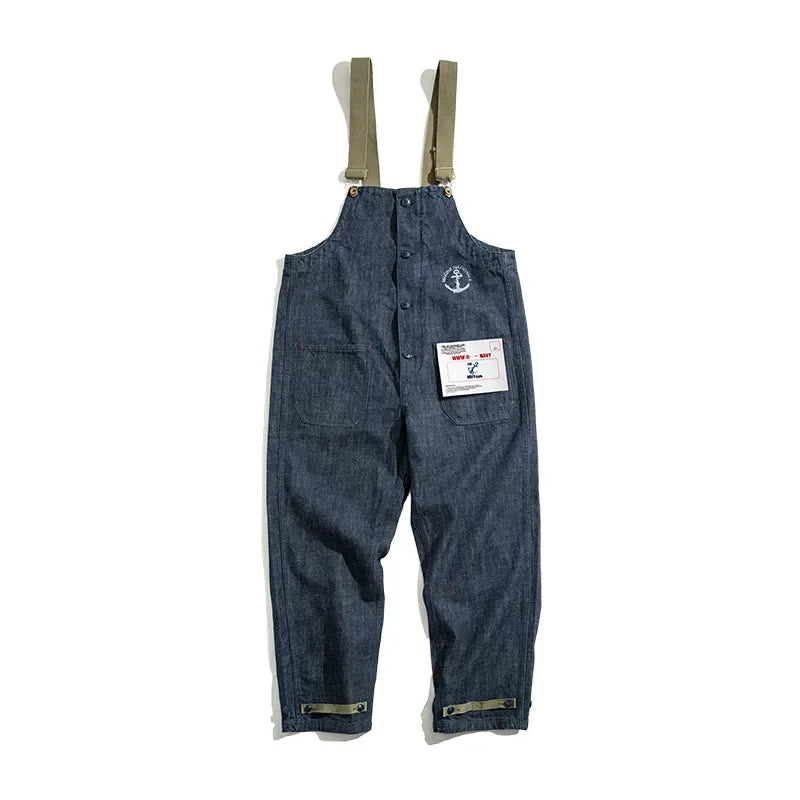 Maden Safari Style Multi-Pocket Overalls Streetwear Work Cargo Jumpsuit Retro Straight Leg Pant Dungarees Baggy Bib Trousers