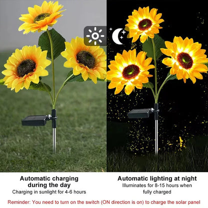 Solar Sunflower Light 1/3 Heads Outdoor Lawn Lights Waterproof Simulation Flower Landscape Lamp For Home Garden Christmas Decor