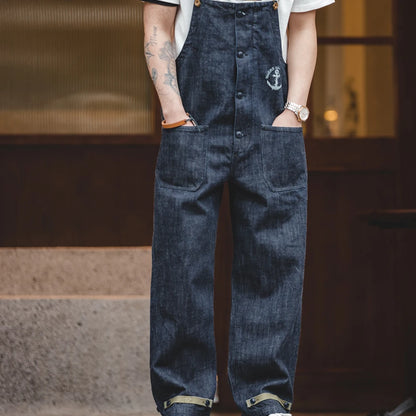 Maden Safari Style Multi-Pocket Overalls Streetwear Work Cargo Jumpsuit Retro Straight Leg Pant Dungarees Baggy Bib Trousers