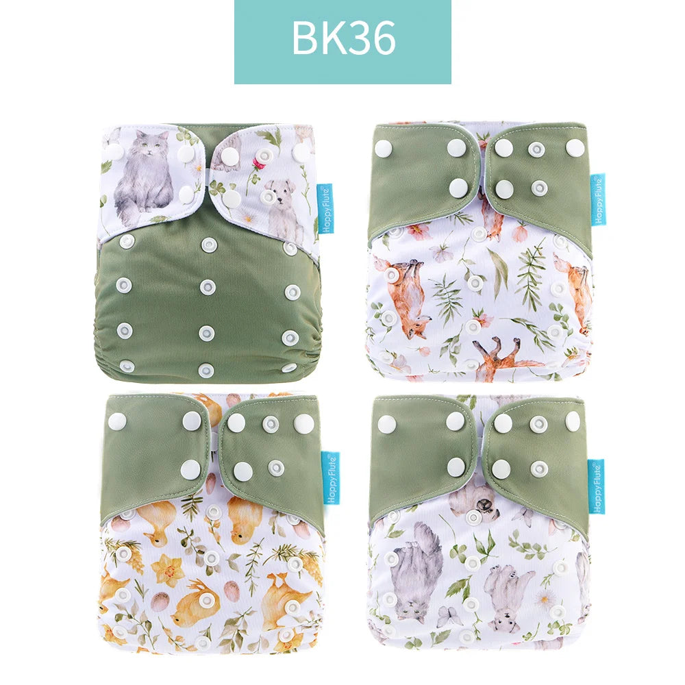 Happyflute 2023 New Fashion Style Baby Nappy 4Pcs/Set Diaper Cover Waterproof&Reusable Cloth Diaper