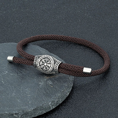 MKENDN Punk Men Viking Compass Bracelet Adjustable Handmade Rope Norse Runes Vegvisir Stainless Steel Accessories Lovers Jewelry