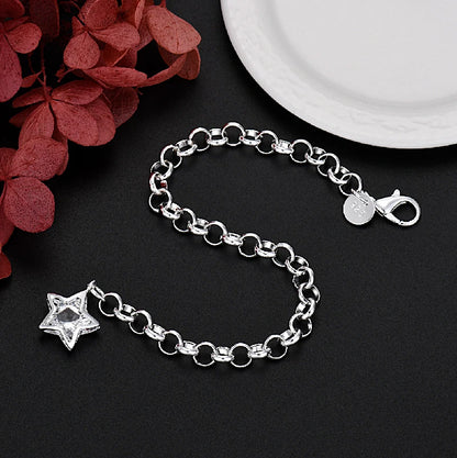 Fine 925 Sterling Silver Bracelet Crystal star chain For Women luxury fashion party Wedding Jewelry lovers gift charms